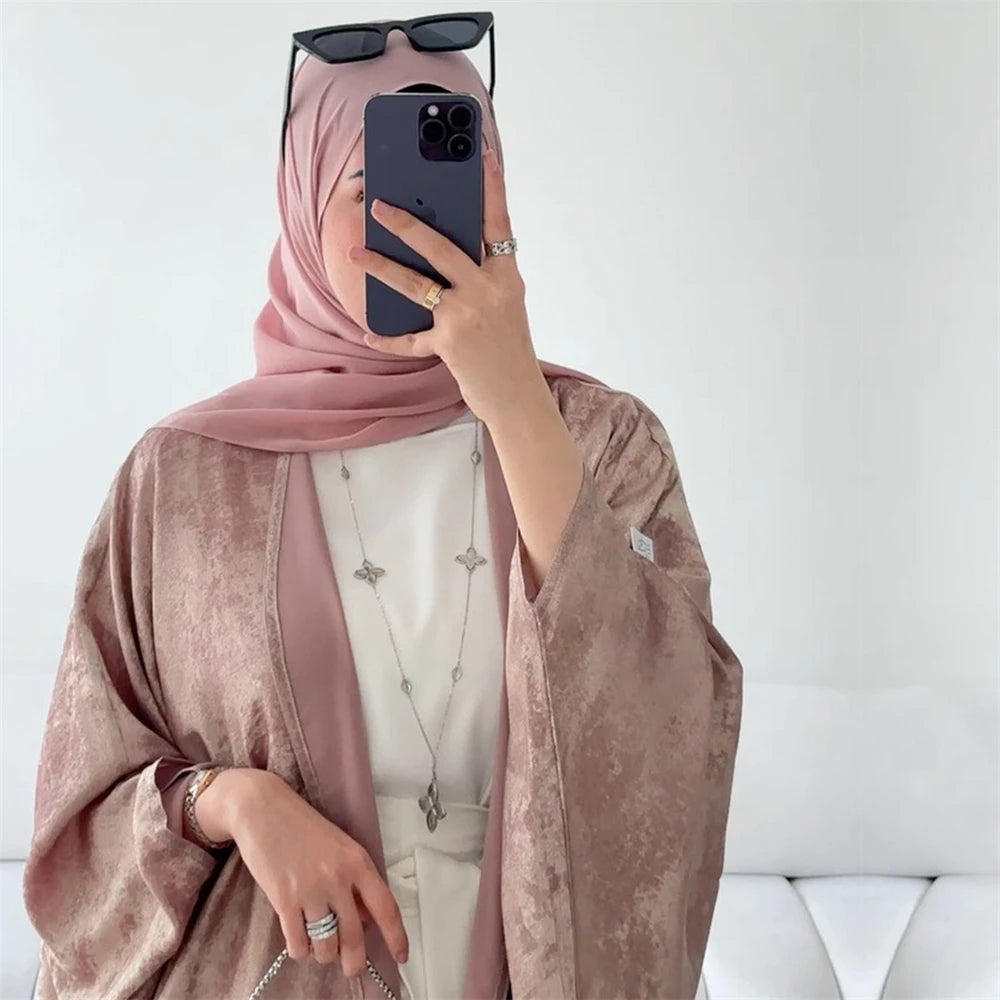Abayas For Women Eid Shiny Batwing Satin Open Kimono Abaya Dubai Luxury Muslim Kaftan Dress Islam Clothing Caftan Marocain Femme