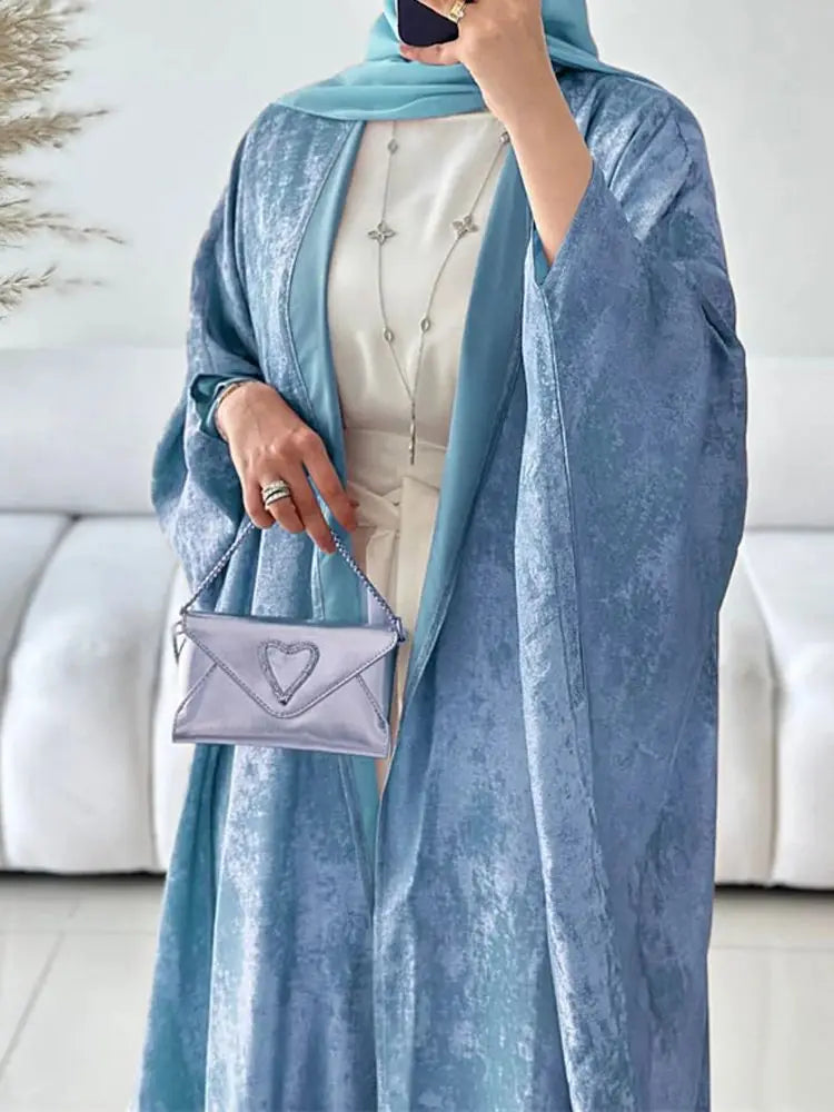 Abayas For Women Eid Shiny Batwing Satin Open Kimono Abaya Dubai Luxury Muslim Kaftan Dress Islam Clothing Caftan Marocain Femme