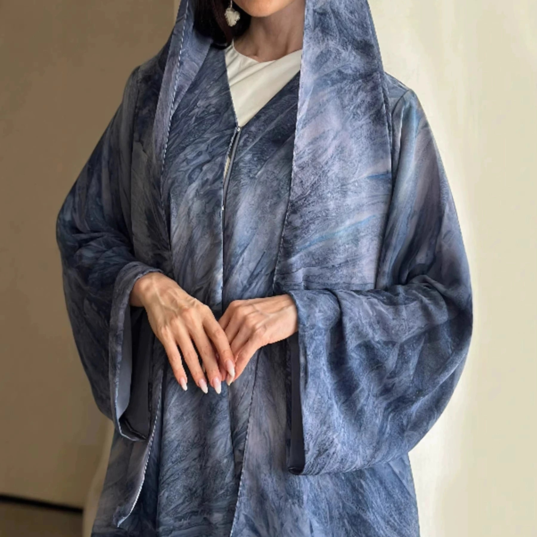 No headscarf; women's fashion Middle East Muslim tie-dye print spring and summer leisure long-sleeved coat robe elegant dress