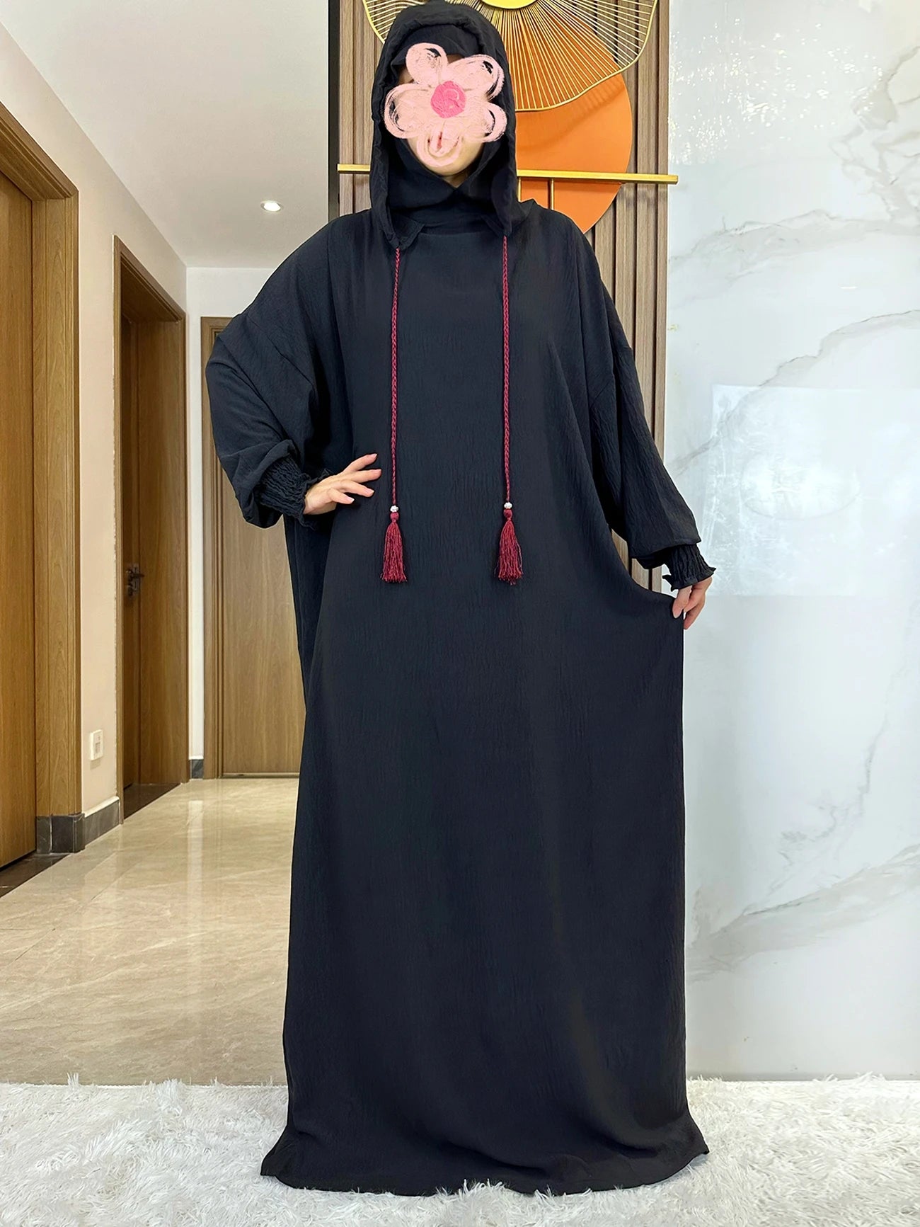 Women Cotton Abayas Muslim Ramadan Prayer Clothing With Hooded Jalaba Solid Casual Batwing Sleeve Arab Oriental Robe Eid Djellab