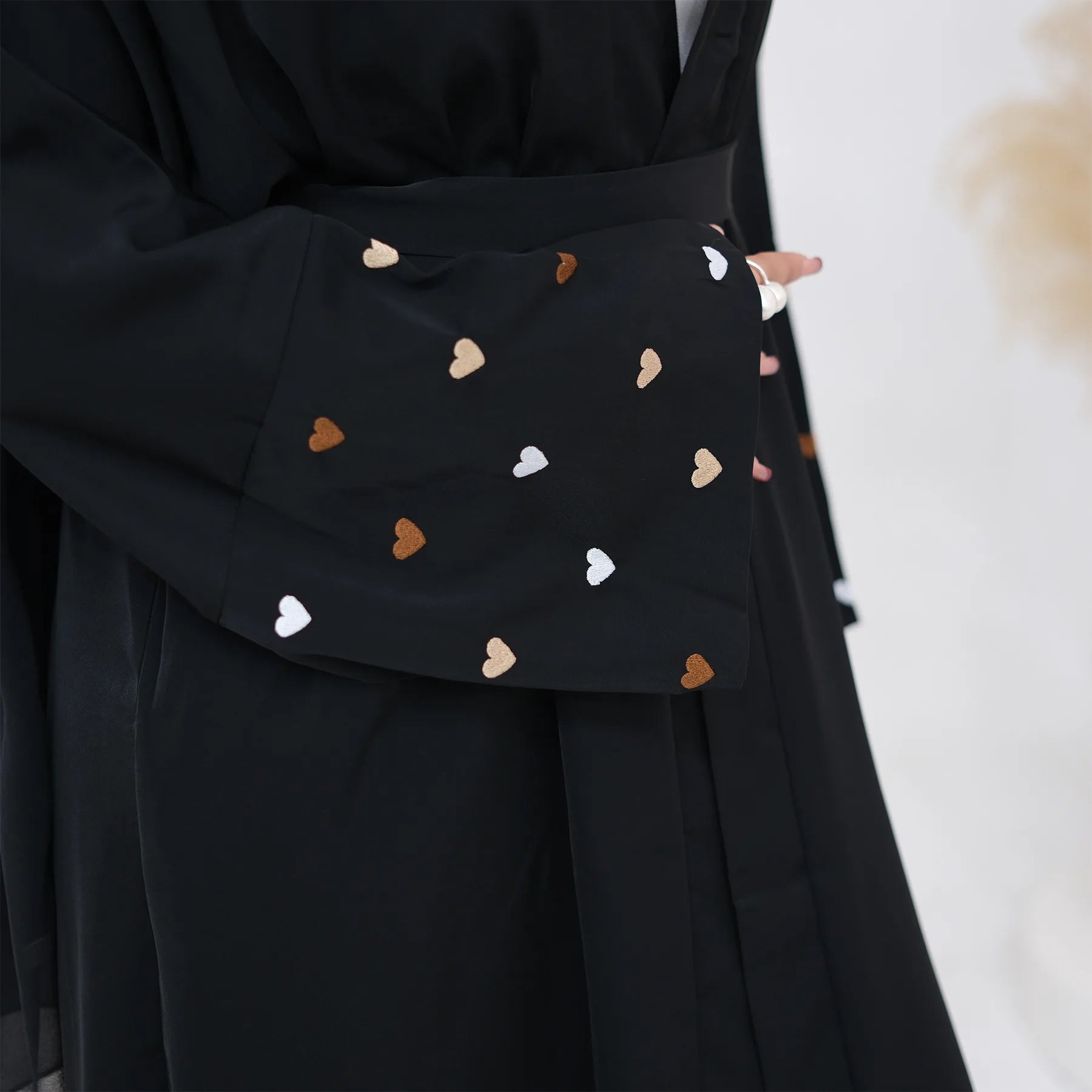 Eid Women Abaya Cardigan Love Heart Embroidery Open Dress Muslim Jalabiya Ramadan Party Caftan Arab Long Robe Morocco Kaftan