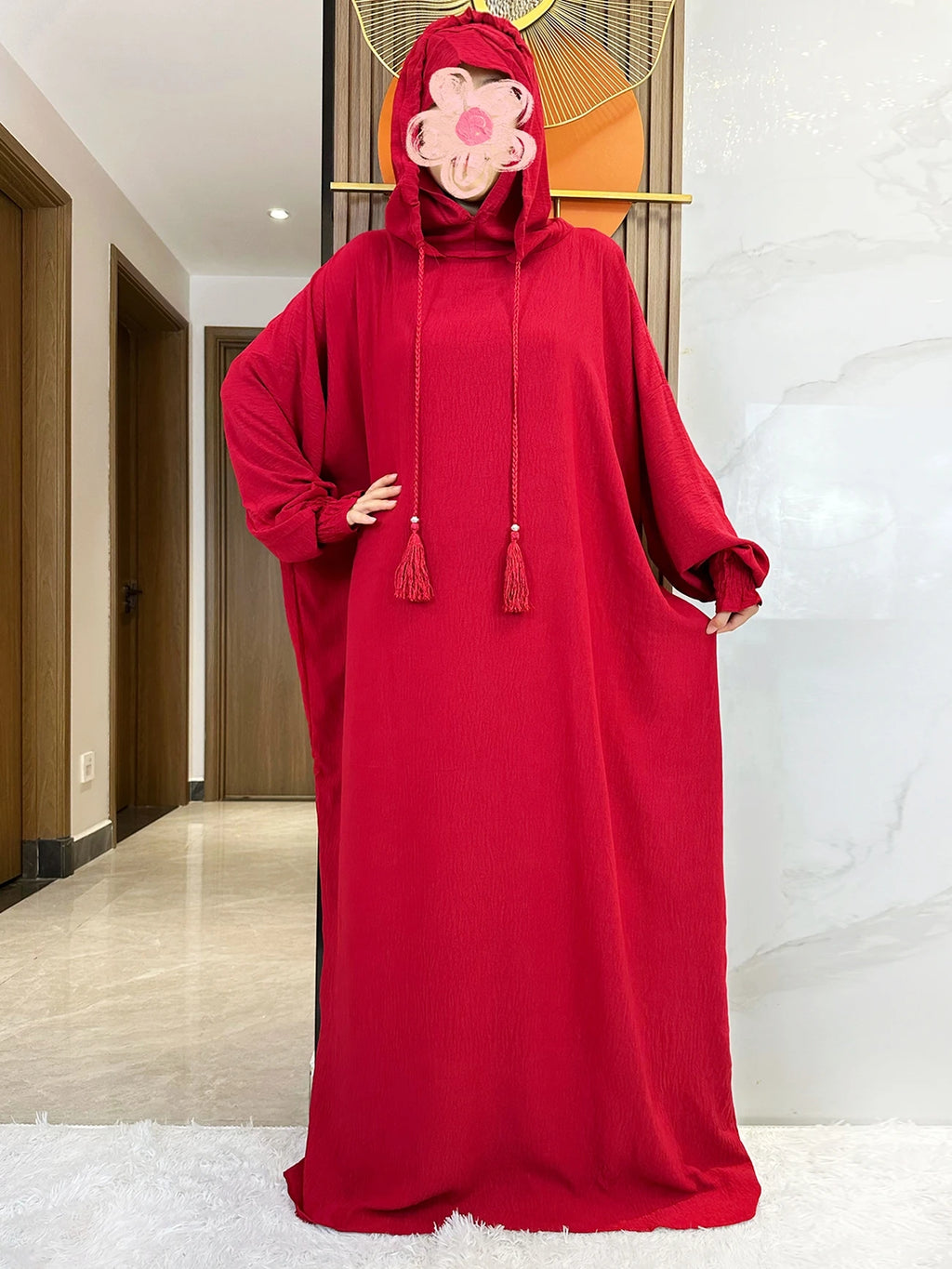Women Cotton Abayas Muslim Ramadan Prayer Clothing With Hooded Jalaba Solid Casual Batwing Sleeve Arab Oriental Robe Eid Djellab