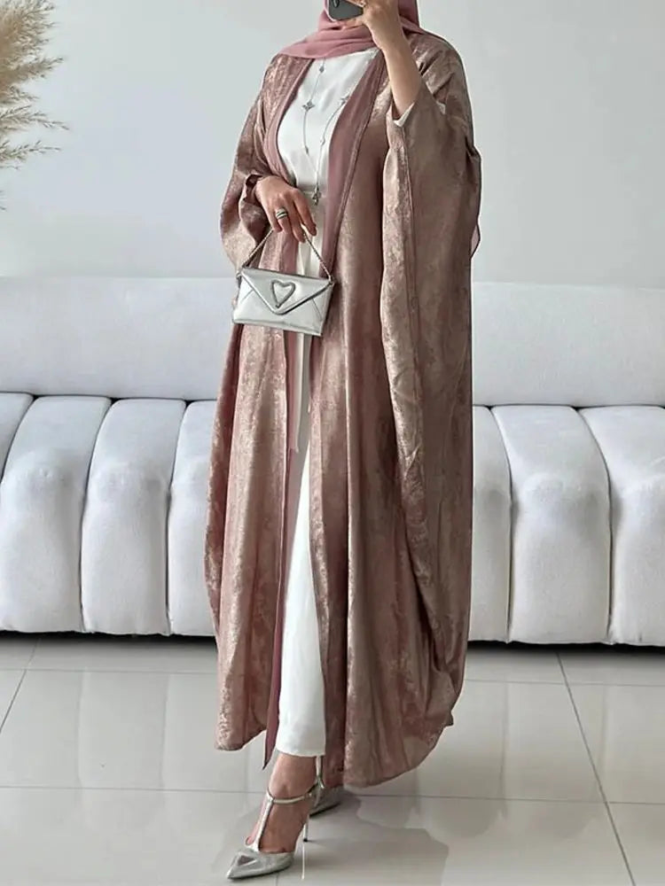 Abayas For Women Eid Shiny Batwing Satin Open Kimono Abaya Dubai Luxury Muslim Kaftan Dress Islam Clothing Caftan Marocain Femme