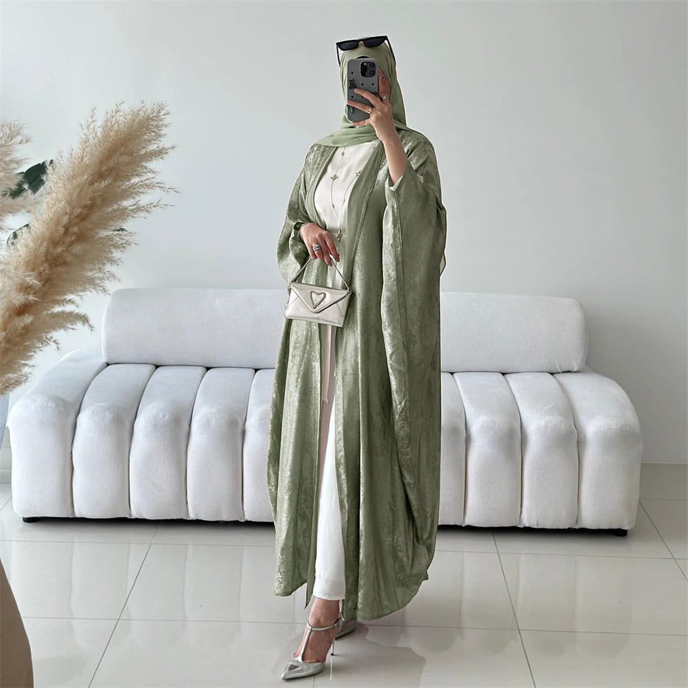 Abayas For Women Eid Shiny Batwing Satin Open Kimono Abaya Dubai Luxury Muslim Kaftan Dress Islam Clothing Caftan Marocain Femme