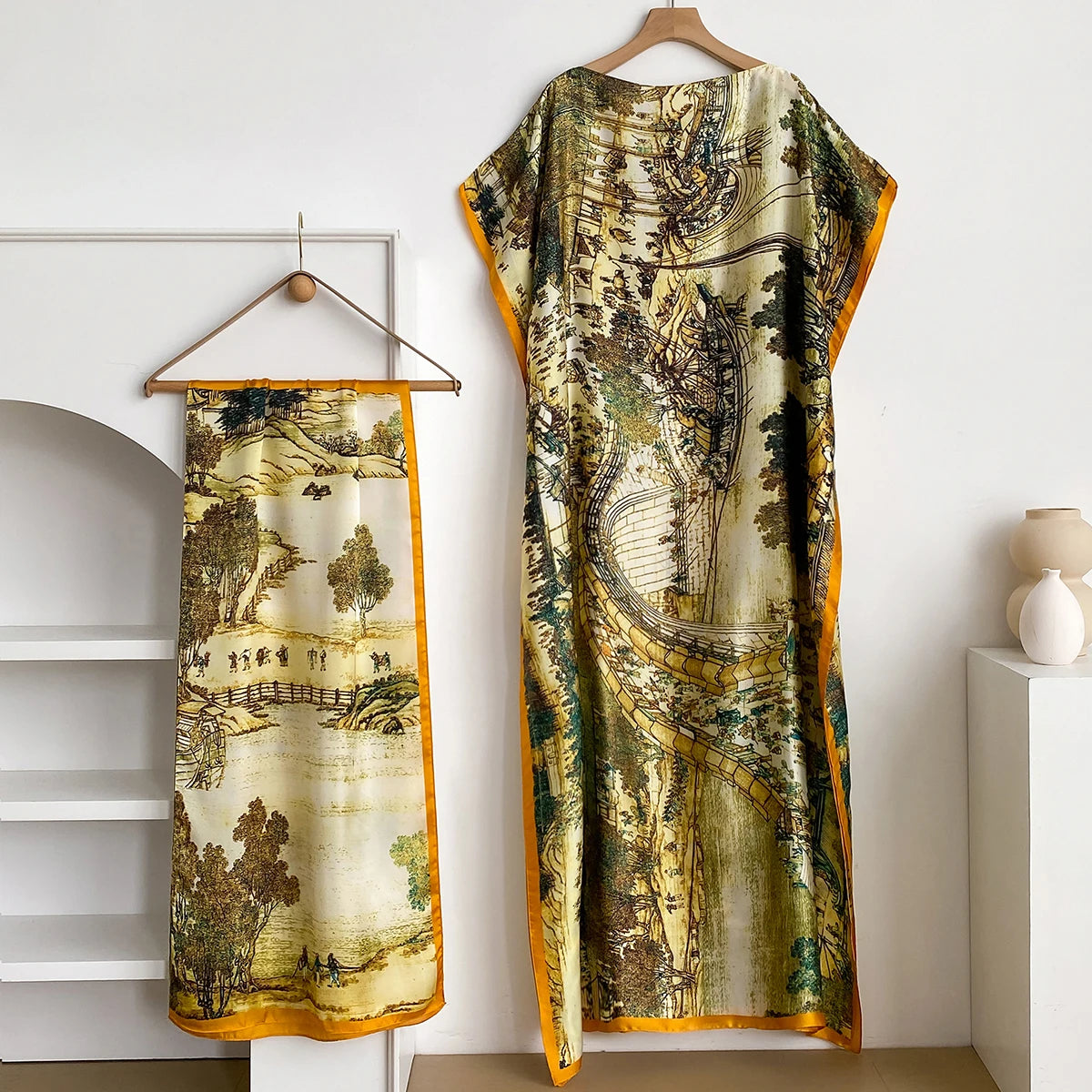 Fashion Dubai Abaya For Women Summer Short Sleeve Cotton Print Dress Loose Lady Maxi Islam African Dress With Big Scarf