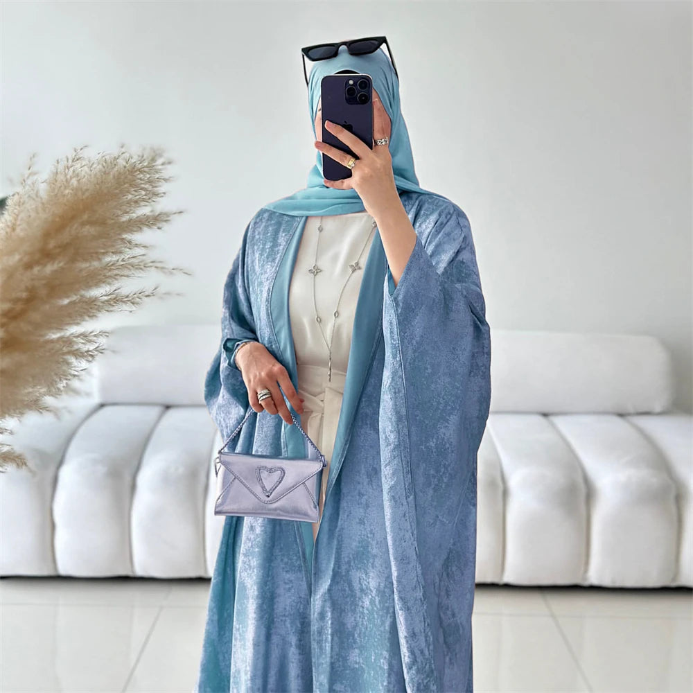 Abayas For Women Eid Shiny Batwing Satin Open Kimono Abaya Dubai Luxury Muslim Kaftan Dress Islam Clothing Caftan Marocain Femme