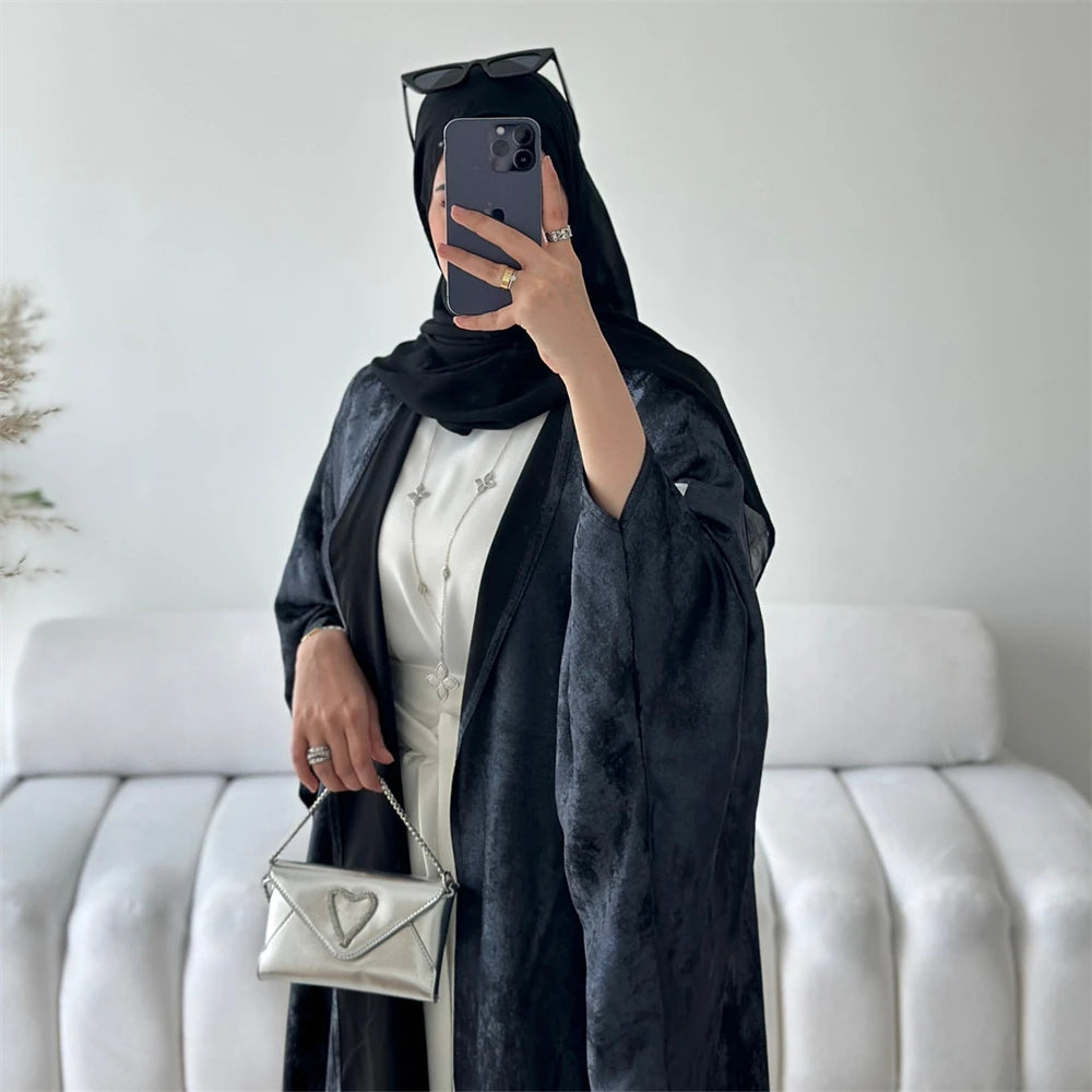 Abayas For Women Eid Shiny Batwing Satin Open Kimono Abaya Dubai Luxury Muslim Kaftan Dress Islam Clothing Caftan Marocain Femme