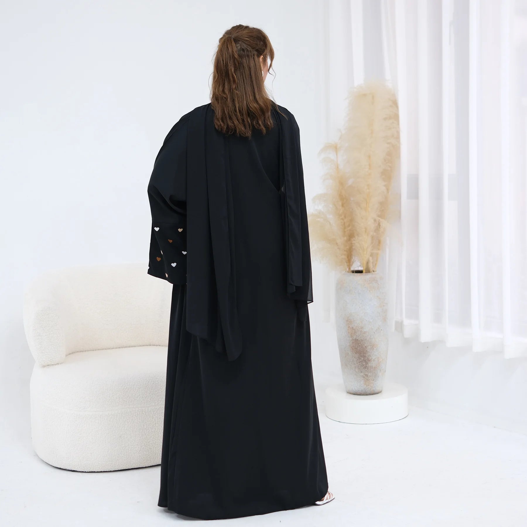 Eid Women Abaya Cardigan Love Heart Embroidery Open Dress Muslim Jalabiya Ramadan Party Caftan Arab Long Robe Morocco Kaftan