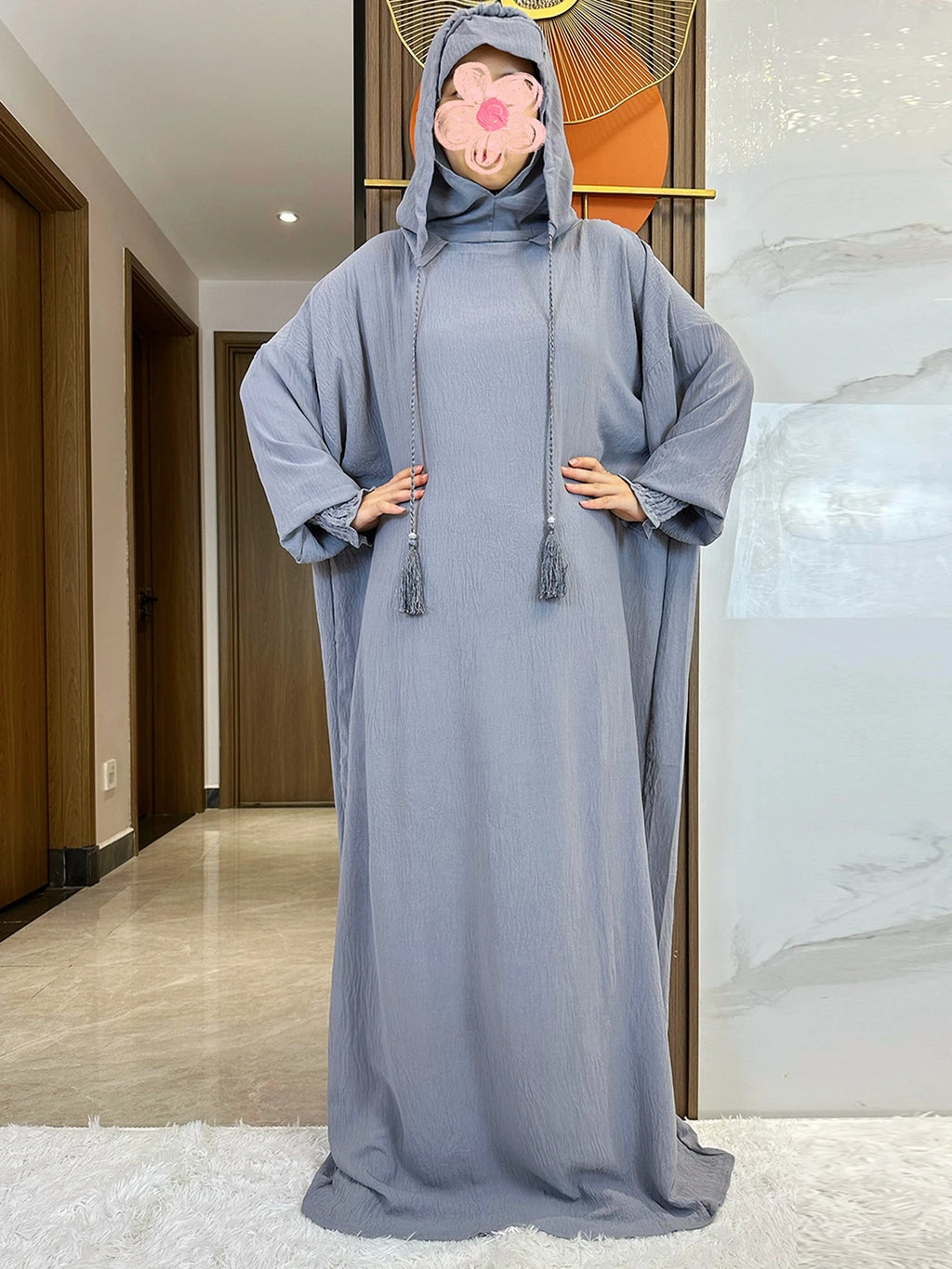 Women Cotton Abayas Muslim Ramadan Prayer Clothing With Hooded Jalaba Solid Casual Batwing Sleeve Arab Oriental Robe Eid Djellab