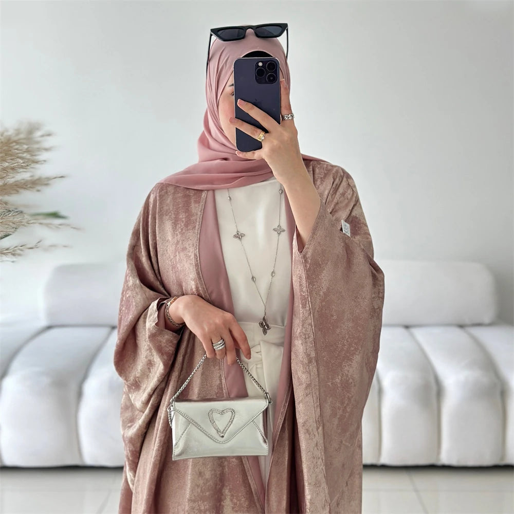 Abayas For Women Eid Shiny Batwing Satin Open Kimono Abaya Dubai Luxury Muslim Kaftan Dress Islam Clothing Caftan Marocain Femme