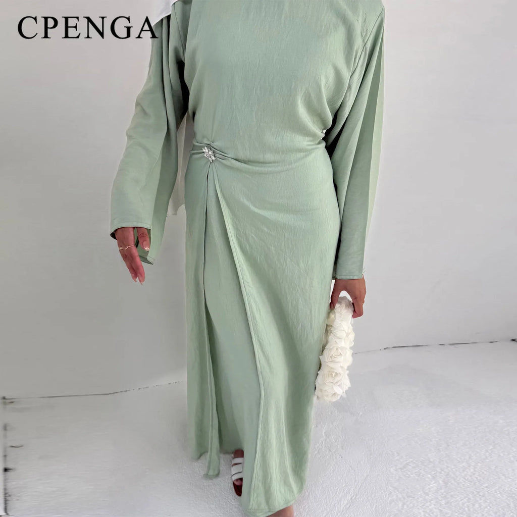 Arabic Women Modest Muslim Dress Eid Dubai Plain Abaya Islamic Party Outfit 2025 Middle Eastern Holiday Clothing New Turkey Robe