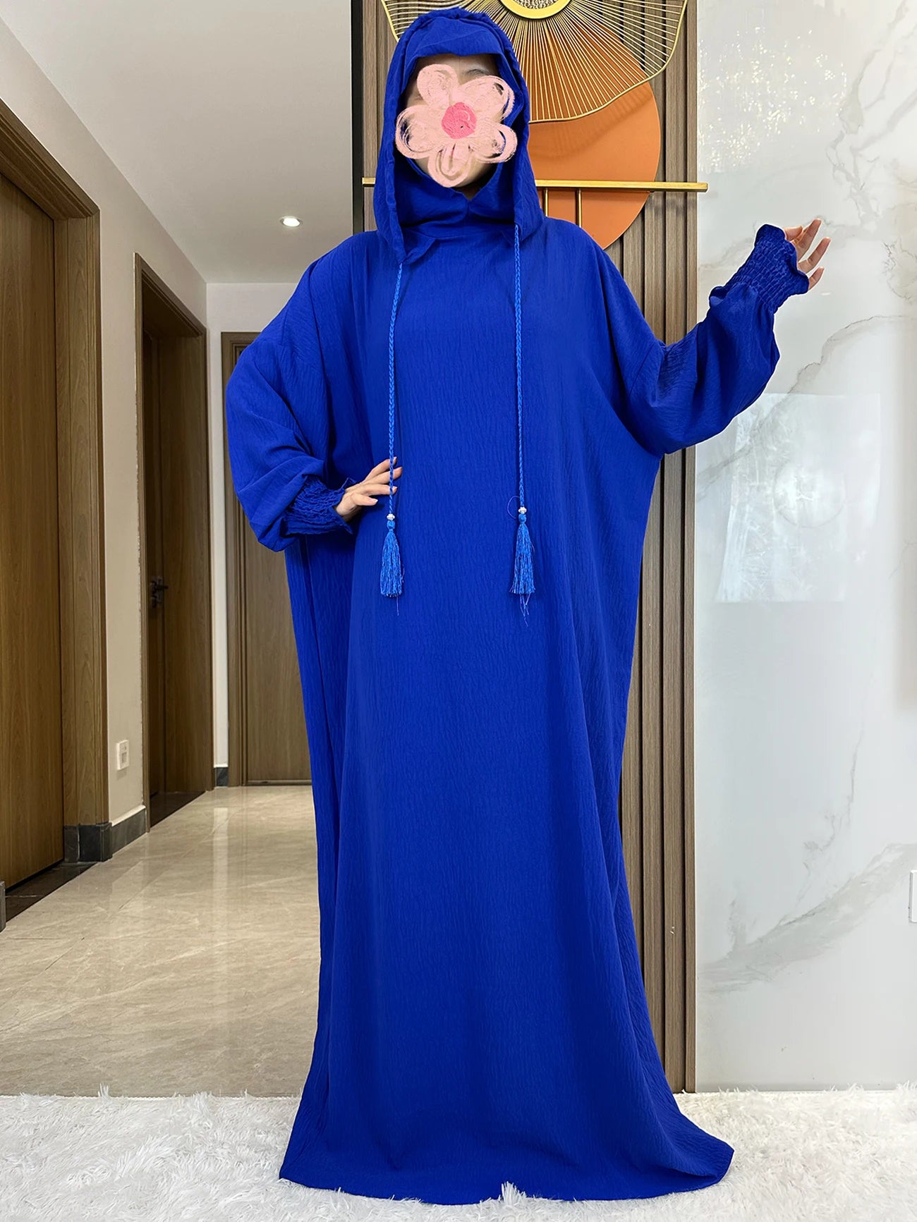 Women Cotton Abayas Muslim Ramadan Prayer Clothing With Hooded Jalaba Solid Casual Batwing Sleeve Arab Oriental Robe Eid Djellab