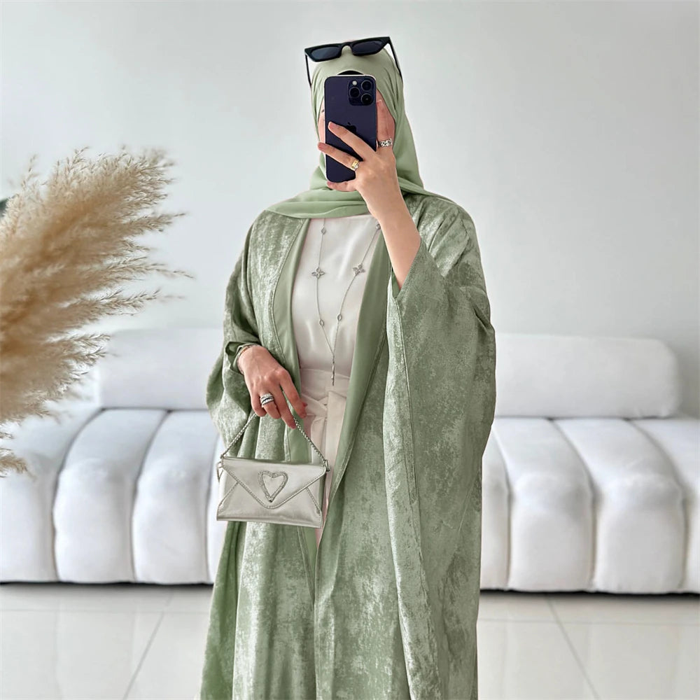 Abayas For Women Eid Shiny Batwing Satin Open Kimono Abaya Dubai Luxury Muslim Kaftan Dress Islam Clothing Caftan Marocain Femme