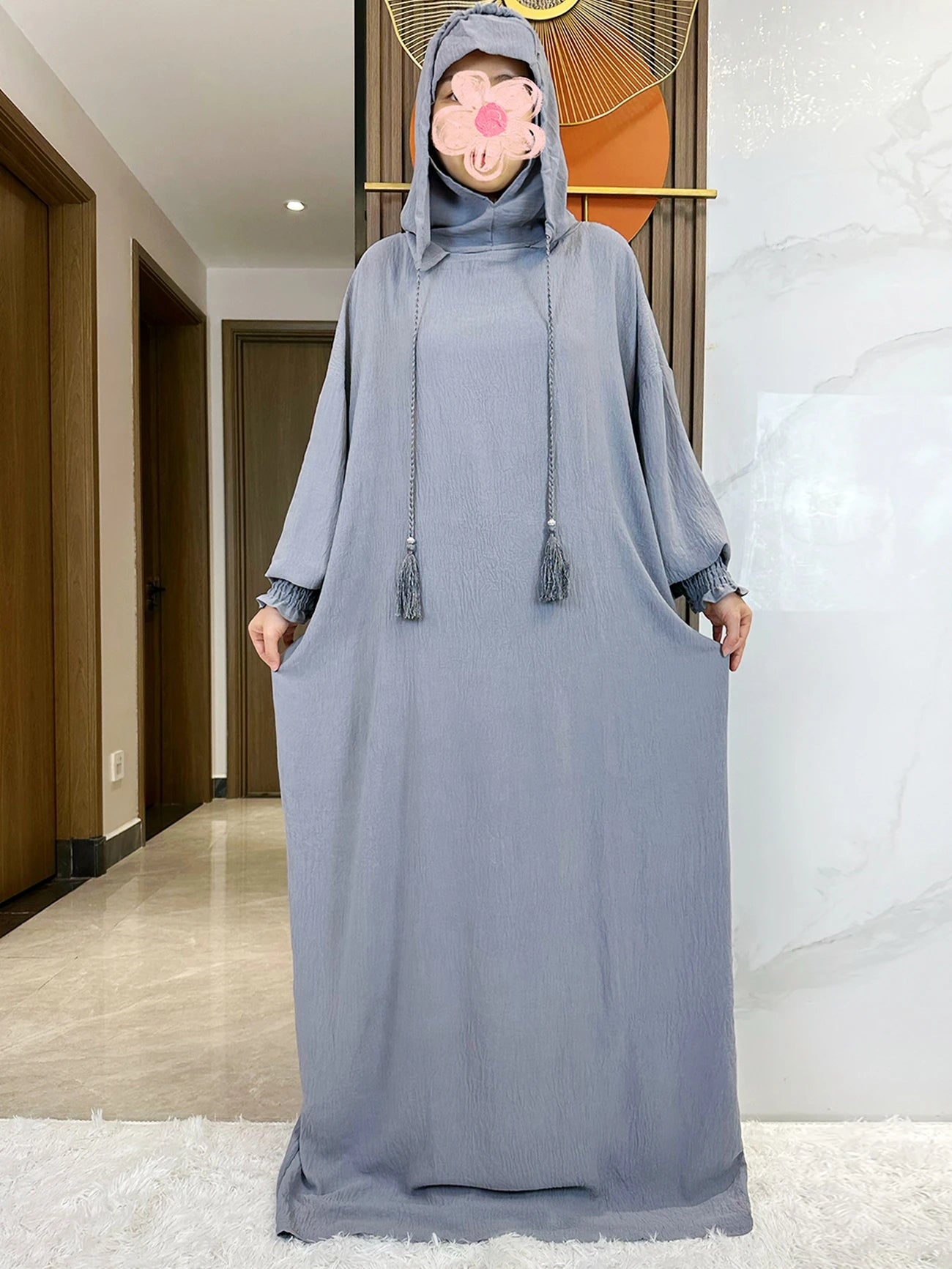 Women Cotton Abayas Muslim Ramadan Prayer Clothing With Hooded Jalaba Solid Casual Batwing Sleeve Arab Oriental Robe Eid Djellab