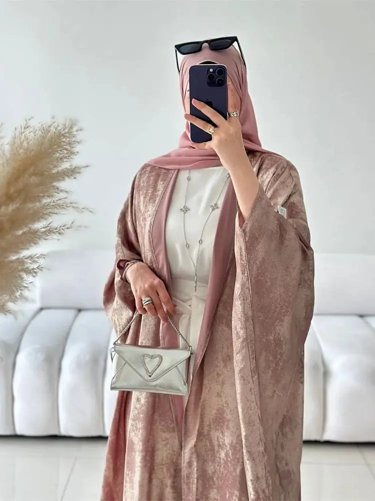 Abayas For Women Eid Shiny Batwing Satin Open Kimono Abaya Dubai Luxury Muslim Kaftan Dress Islam Clothing Caftan Marocain Femme