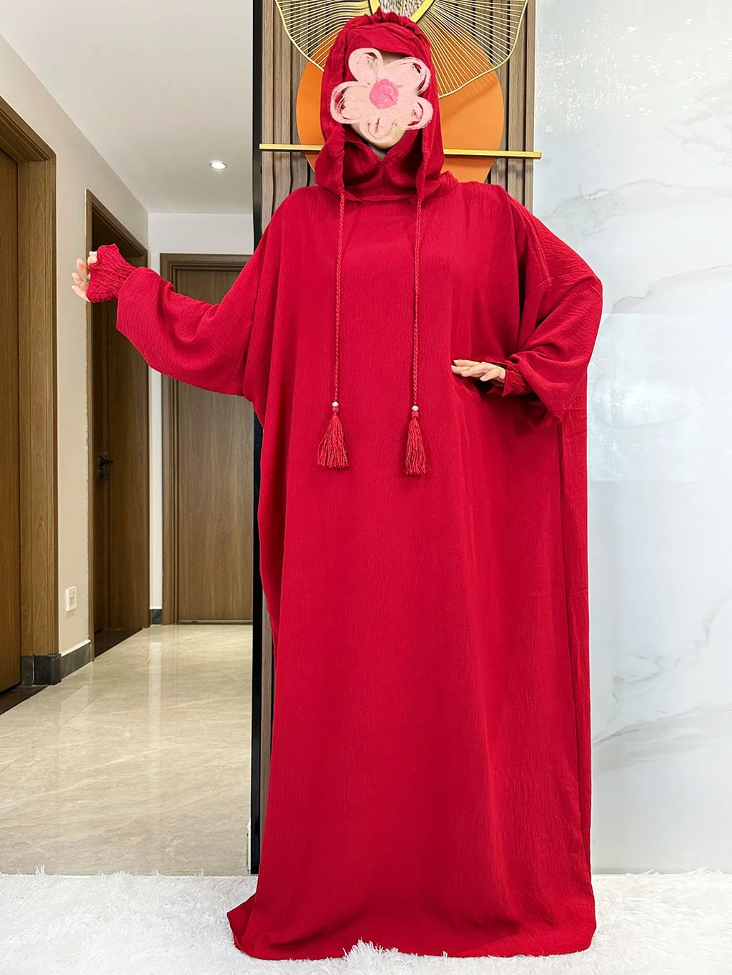 Women Cotton Abayas Muslim Ramadan Prayer Clothing With Hooded Jalaba Solid Casual Batwing Sleeve Arab Oriental Robe Eid Djellab