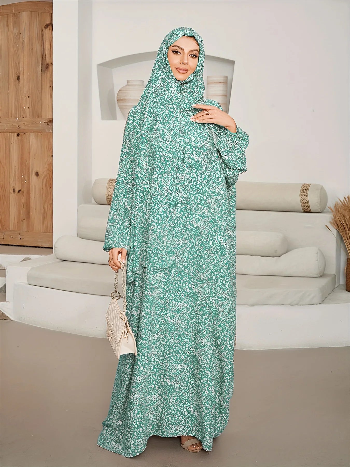 New Women's Muslim Prayer Abaya Dress Long Islamic Full Cover Prayer Gown Modest Prayer Outfit for Ramadan Eid Mosque