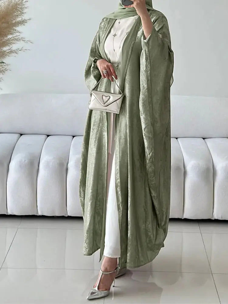 Abayas For Women Eid Shiny Batwing Satin Open Kimono Abaya Dubai Luxury Muslim Kaftan Dress Islam Clothing Caftan Marocain Femme