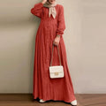 Muslim Abaya Dress Retro Long Sleeved Solid Color Long Dress Moderately Loose Long Dress for Daily Wear