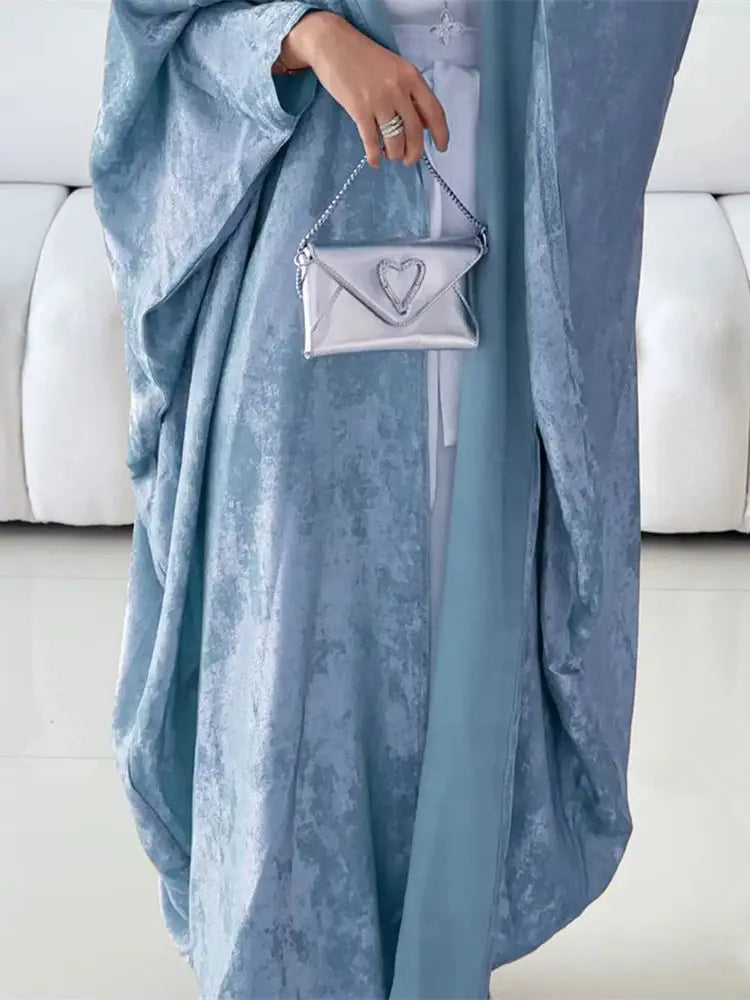 Abayas For Women Eid Shiny Batwing Satin Open Kimono Abaya Dubai Luxury Muslim Kaftan Dress Islam Clothing Caftan Marocain Femme