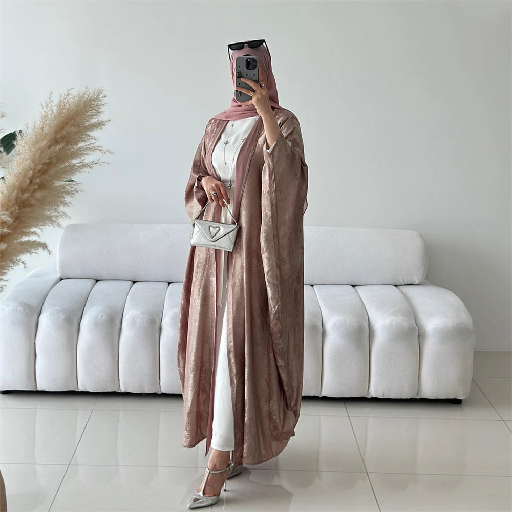 Abayas For Women Eid Shiny Batwing Satin Open Kimono Abaya Dubai Luxury Muslim Kaftan Dress Islam Clothing Caftan Marocain Femme