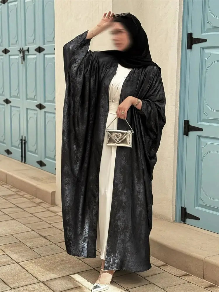 Abayas For Women Eid Shiny Batwing Satin Open Kimono Abaya Dubai Luxury Muslim Kaftan Dress Islam Clothing Caftan Marocain Femme