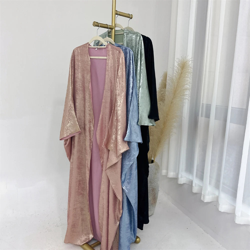 Abayas For Women Eid Shiny Batwing Satin Open Kimono Abaya Dubai Luxury Muslim Kaftan Dress Islam Clothing Caftan Marocain Femme