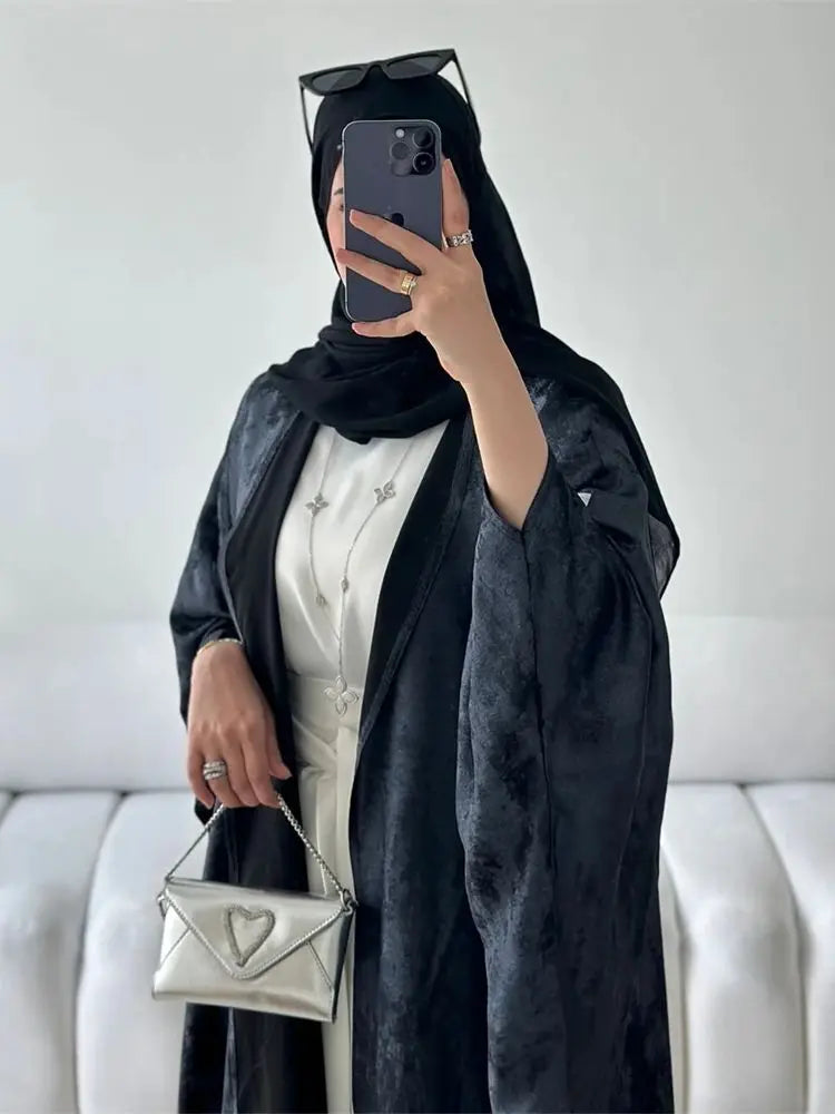 Abayas For Women Eid Shiny Batwing Satin Open Kimono Abaya Dubai Luxury Muslim Kaftan Dress Islam Clothing Caftan Marocain Femme