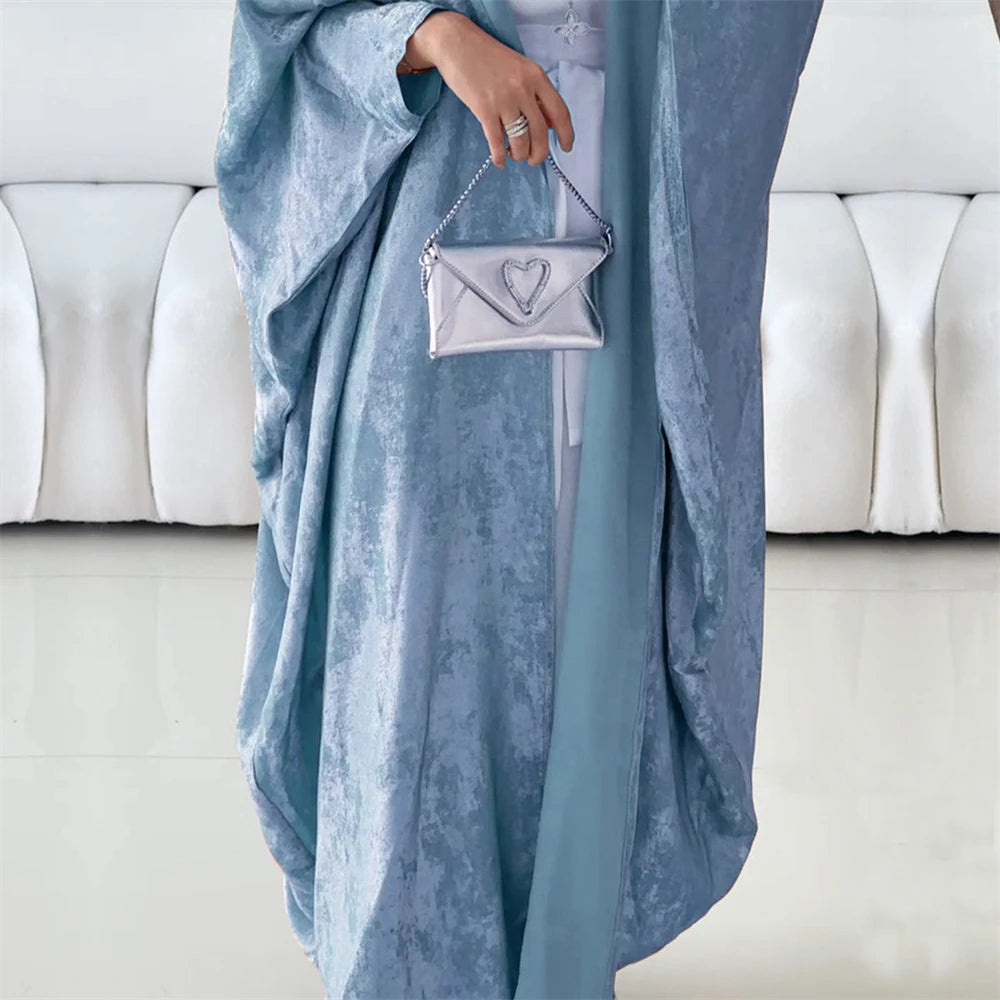 Abayas For Women Eid Shiny Batwing Satin Open Kimono Abaya Dubai Luxury Muslim Kaftan Dress Islam Clothing Caftan Marocain Femme