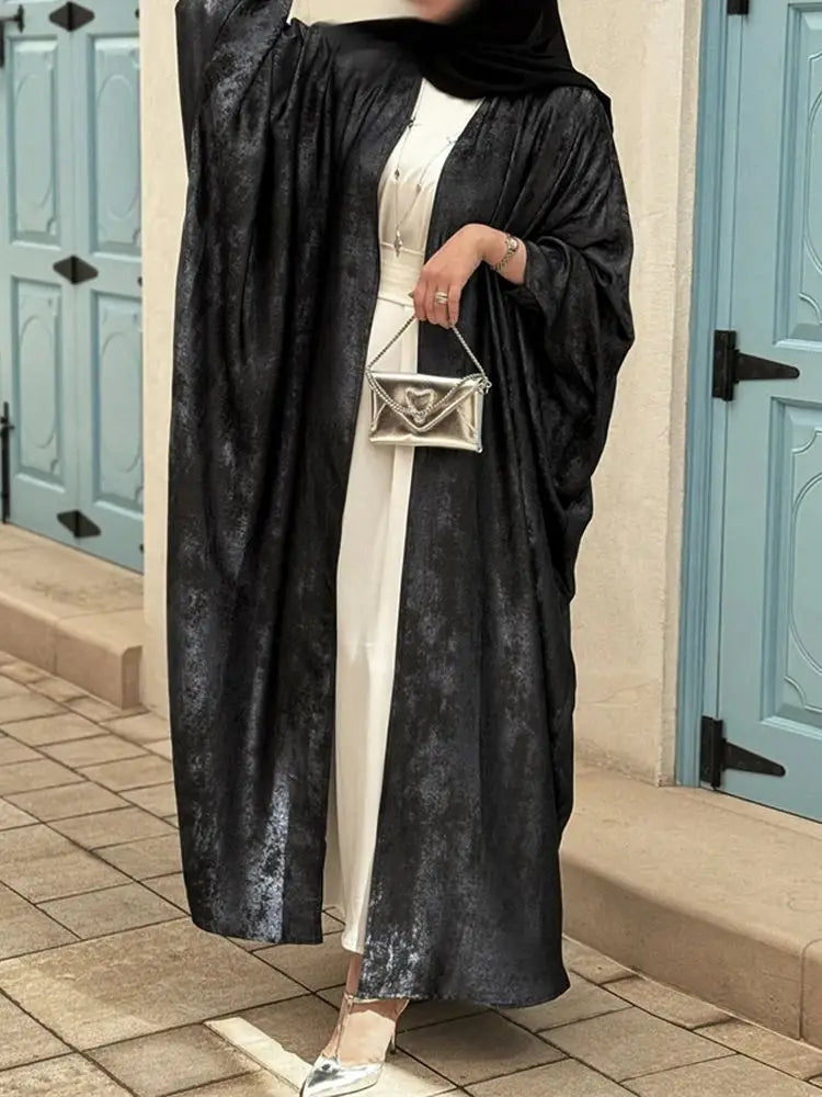 Abayas For Women Eid Shiny Batwing Satin Open Kimono Abaya Dubai Luxury Muslim Kaftan Dress Islam Clothing Caftan Marocain Femme