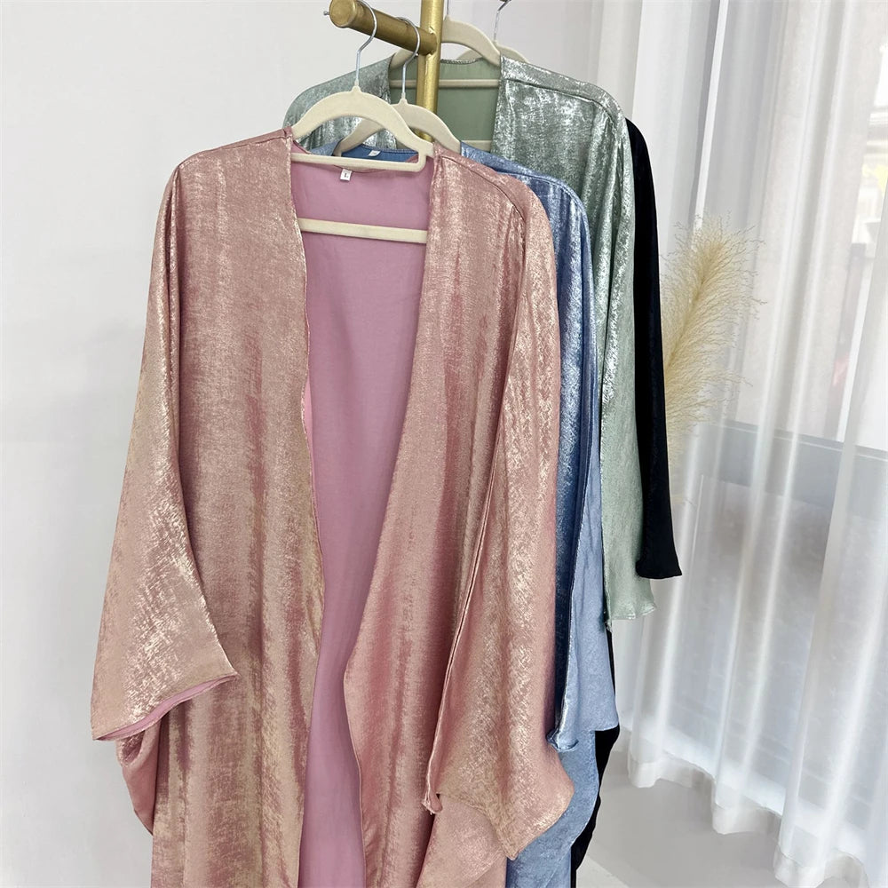 Abayas For Women Eid Shiny Batwing Satin Open Kimono Abaya Dubai Luxury Muslim Kaftan Dress Islam Clothing Caftan Marocain Femme