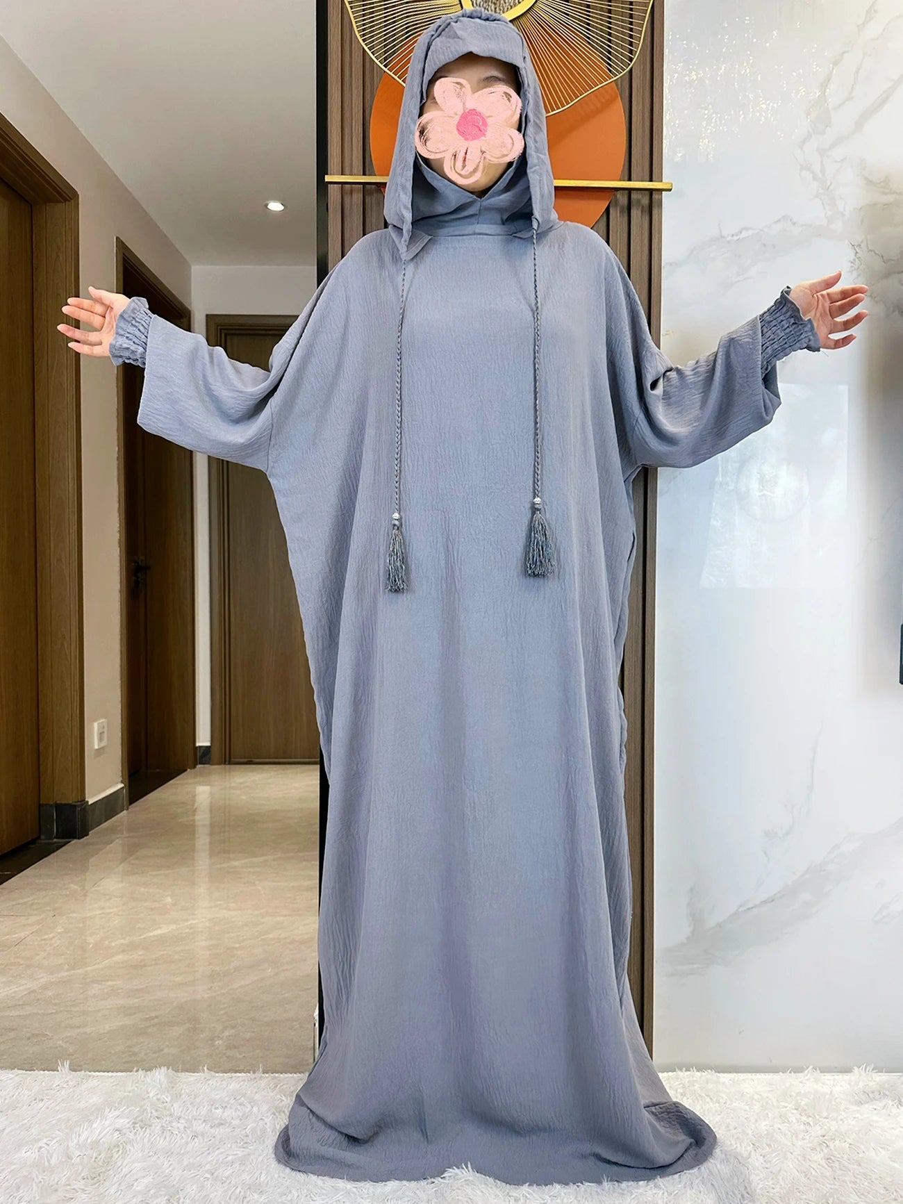 Women Cotton Abayas Muslim Ramadan Prayer Clothing With Hooded Jalaba Solid Casual Batwing Sleeve Arab Oriental Robe Eid Djellab