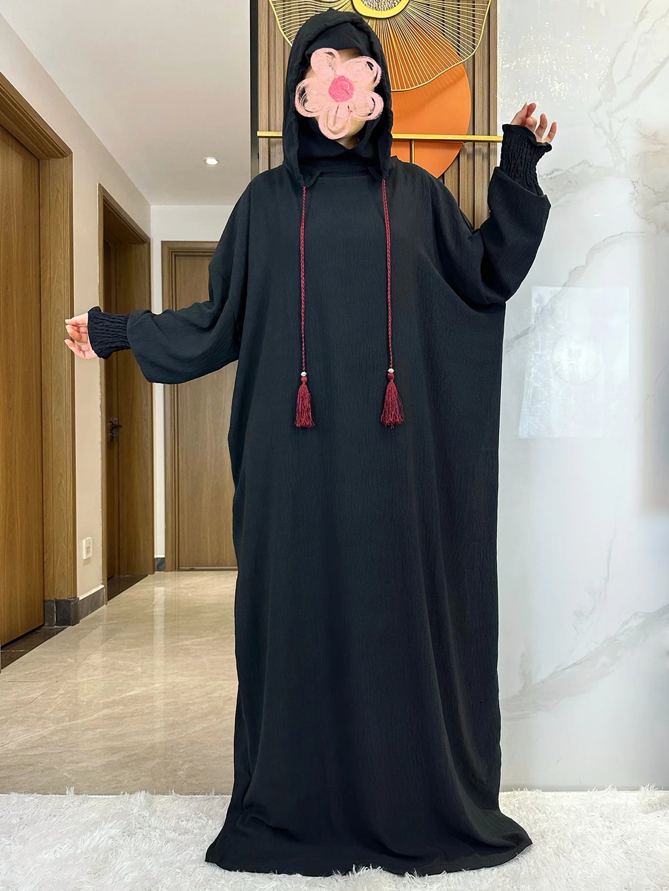 Women Cotton Abayas Muslim Ramadan Prayer Clothing With Hooded Jalaba Solid Casual Batwing Sleeve Arab Oriental Robe Eid Djellab