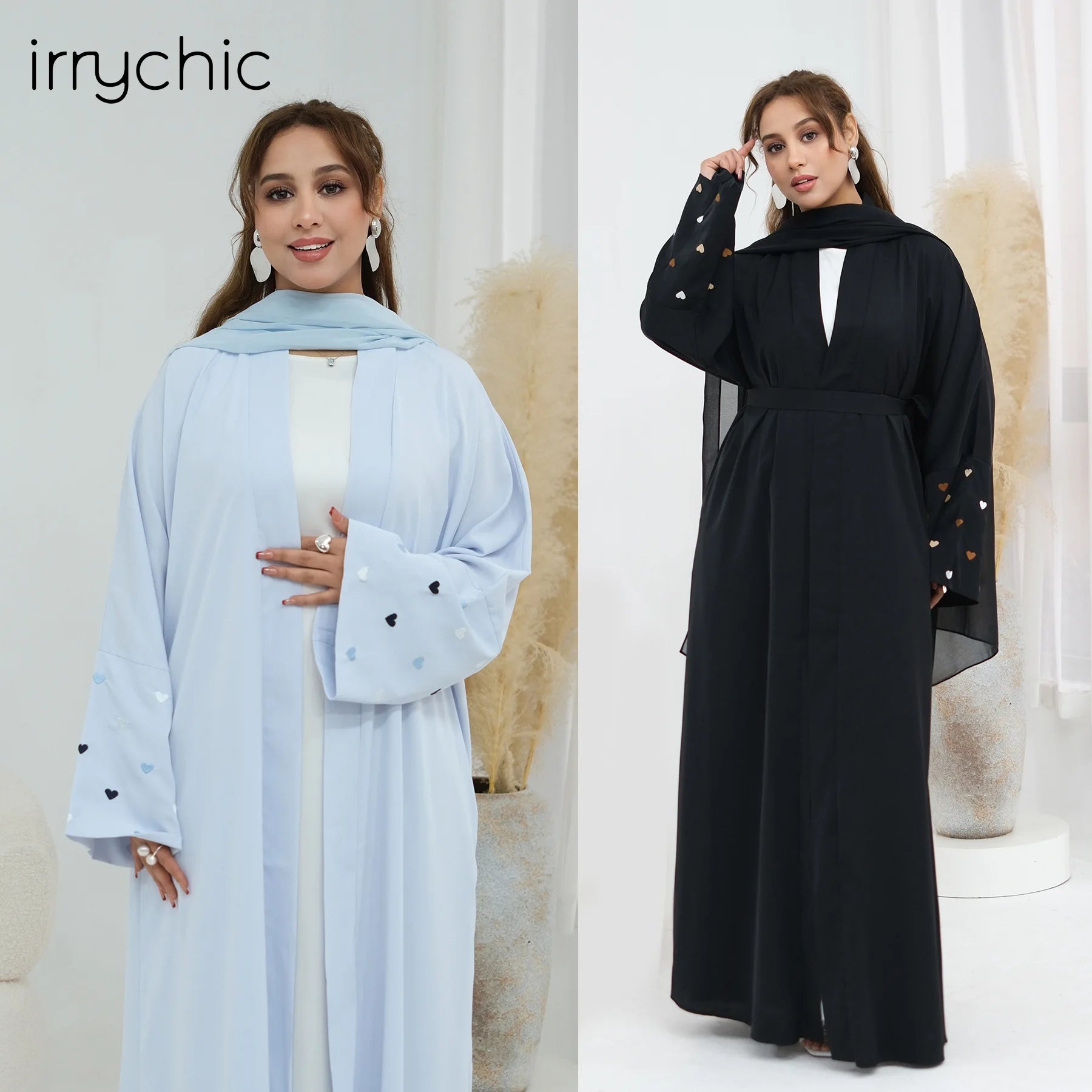Eid Women Abaya Cardigan Love Heart Embroidery Open Dress Muslim Jalabiya Ramadan Party Caftan Arab Long Robe Morocco Kaftan