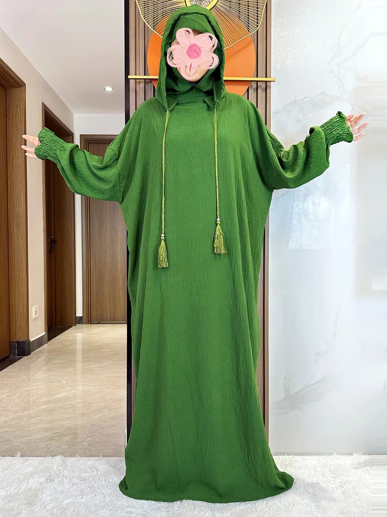 Women Cotton Abayas Muslim Ramadan Prayer Clothing With Hooded Jalaba Solid Casual Batwing Sleeve Arab Oriental Robe Eid Djellab