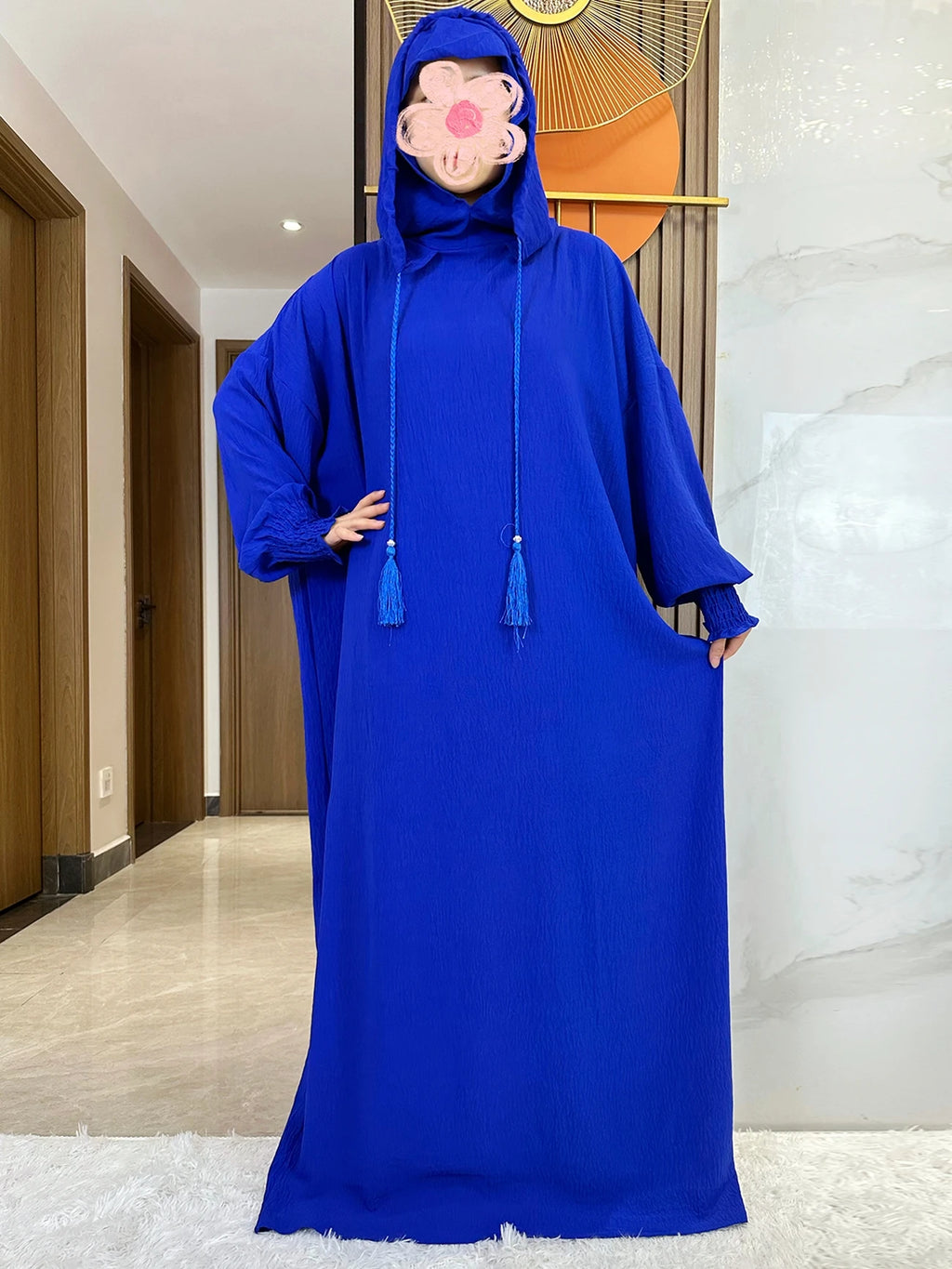Women Cotton Abayas Muslim Ramadan Prayer Clothing With Hooded Jalaba Solid Casual Batwing Sleeve Arab Oriental Robe Eid Djellab