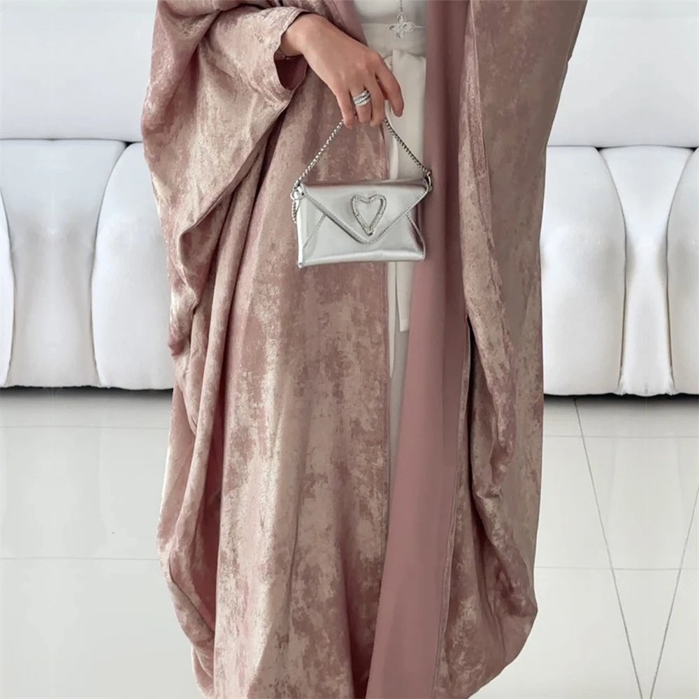 Abayas For Women Eid Shiny Batwing Satin Open Kimono Abaya Dubai Luxury Muslim Kaftan Dress Islam Clothing Caftan Marocain Femme