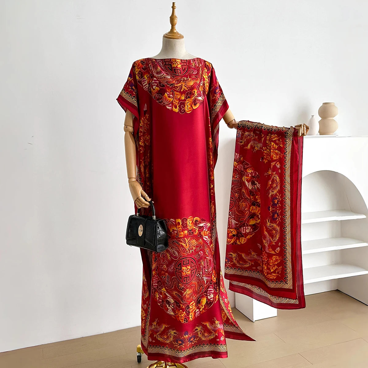 Fashion Dubai Abaya For Women Summer Short Sleeve Cotton Print Dress Loose Lady Maxi Islam African Dress With Big Scarf