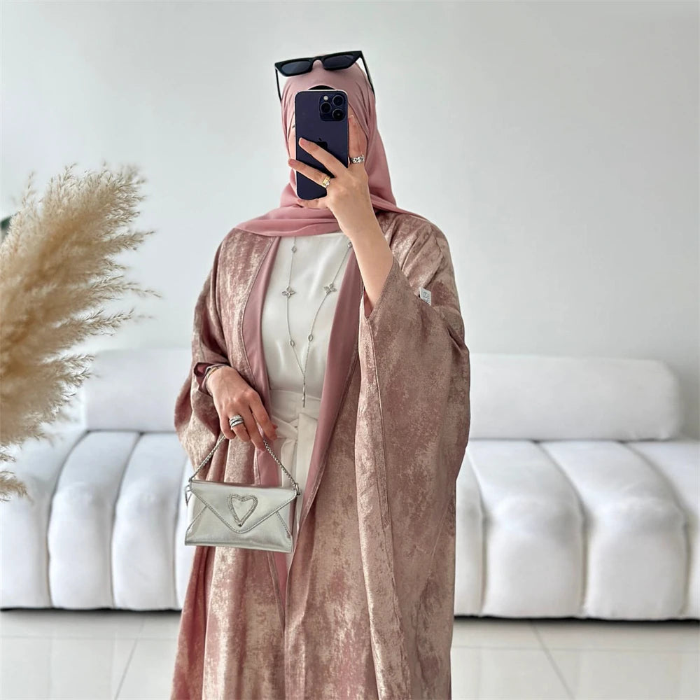 Abayas For Women Eid Shiny Batwing Satin Open Kimono Abaya Dubai Luxury Muslim Kaftan Dress Islam Clothing Caftan Marocain Femme