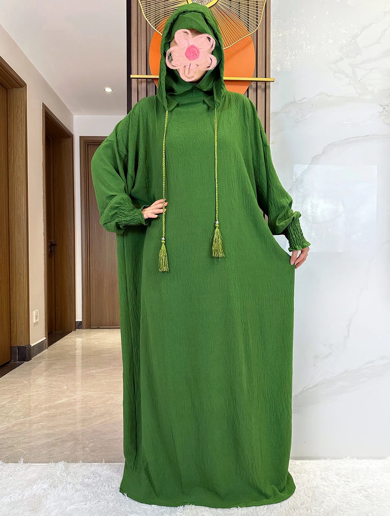 Women Cotton Abayas Muslim Ramadan Prayer Clothing With Hooded Jalaba Solid Casual Batwing Sleeve Arab Oriental Robe Eid Djellab